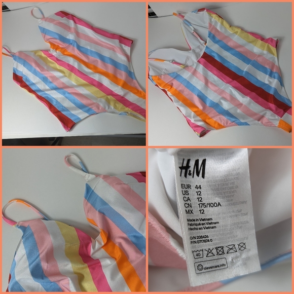 H & M stripe swim suit sz 12 NEW - Picture 1 of 9
